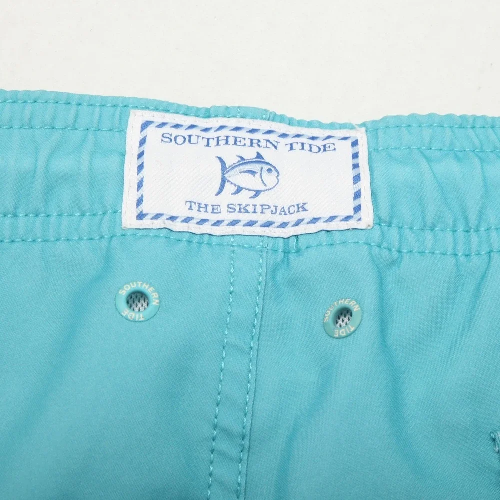 Southern Tide Bathing Suit Swim Trunks Mens Medium Blue White Striped  Lined - Picture 3 of 10